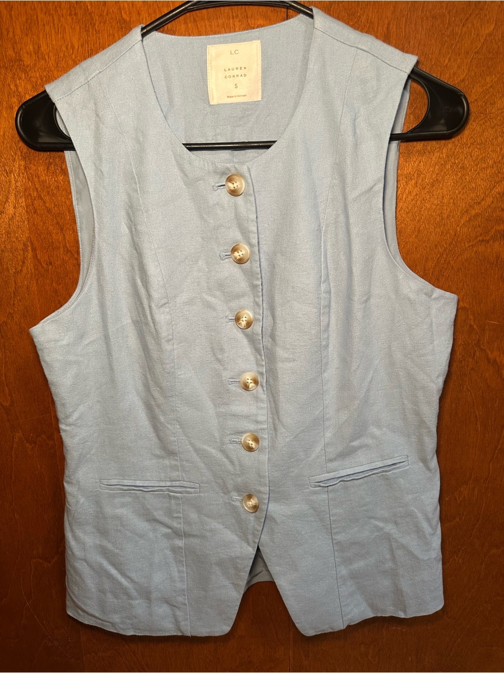 LC Lauren Conrad Pale Blue Sleeveless Button Vest